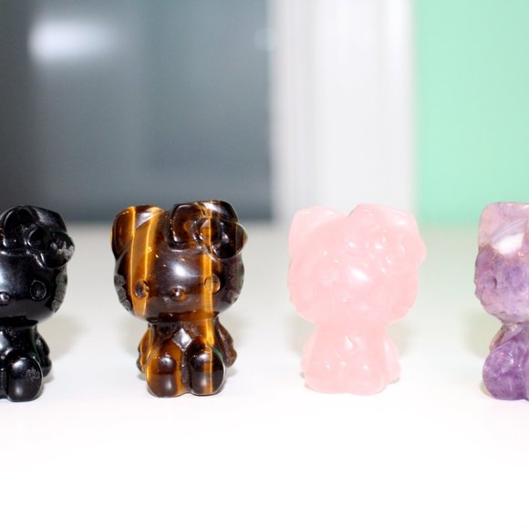 Hello Kitty Black Obsidian Hand Carved Natural Stone Figure - Picture 3 of 6